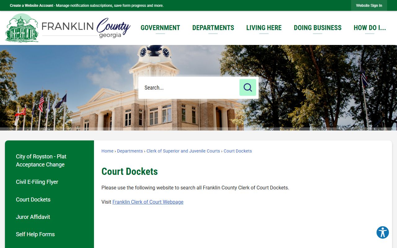 Franklin County inmate records court docket access page