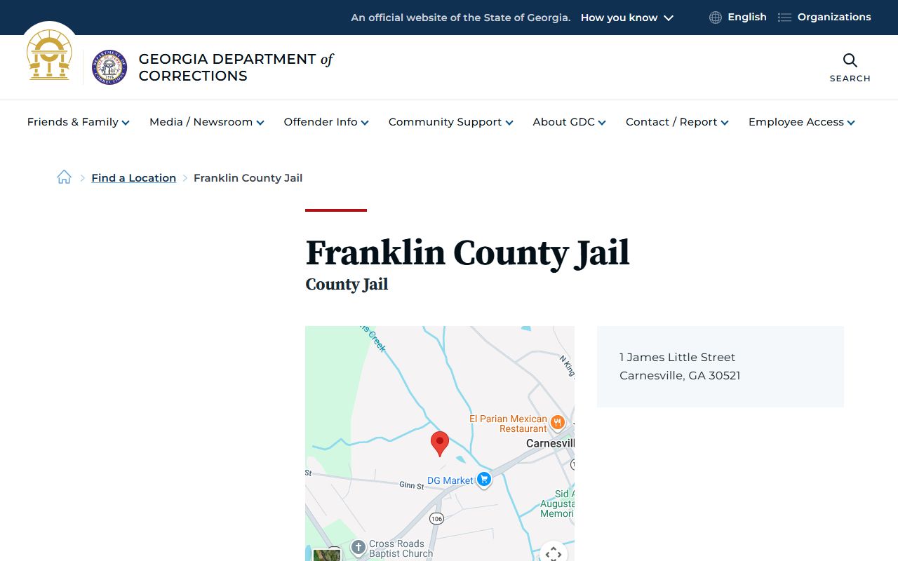 Franklin County Sheriff's Office and Detention Center inmate lookup GDC county jail page